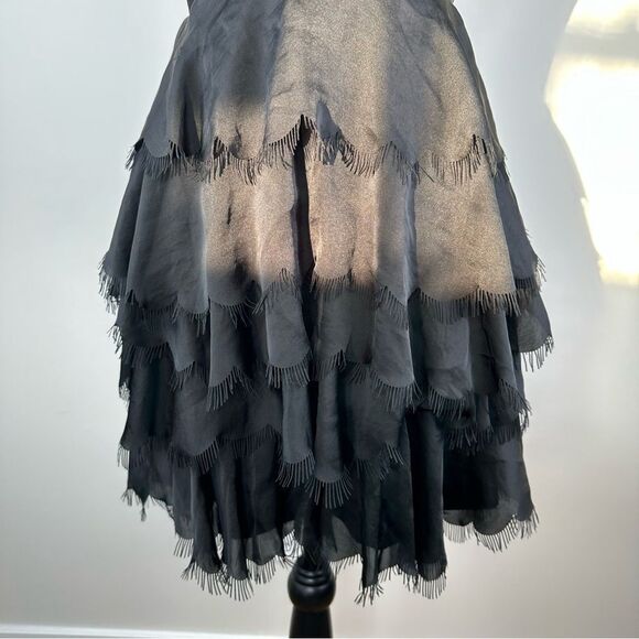 REBECCA TAYLOR Sateen Strapless Eyelash Tier Bustier Cocktail Mini Dress Black 6 - Picture 7 of 15